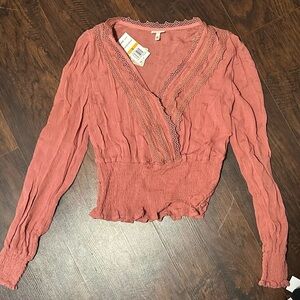 Pink Smocked v-neck top